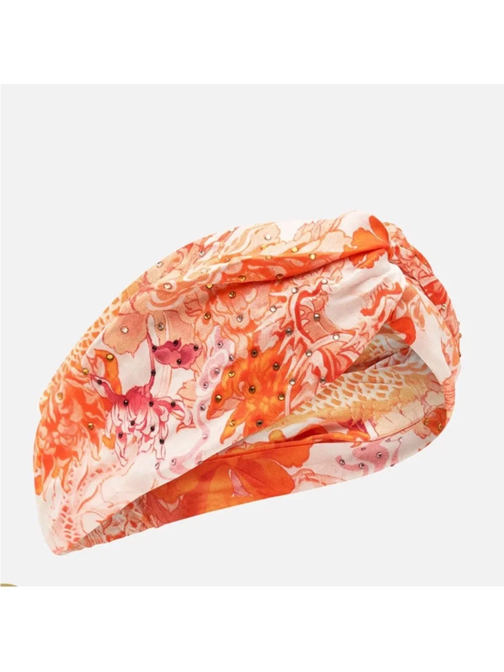 Camilla “Dragon Mother” orange white silk woven twist boho brunch headband
